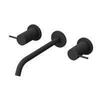 Смеситель для раковины встраиваемый на три отверстия, длина излива 20 см, с донным клапаном Ручка "антикапля" LEAF-BLI3L-20-L-NOP Чёрный матовый ручка  Чёрный матовый Cezares